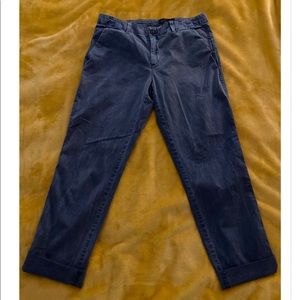 Slightly distressed cozy blue khakis - the best!